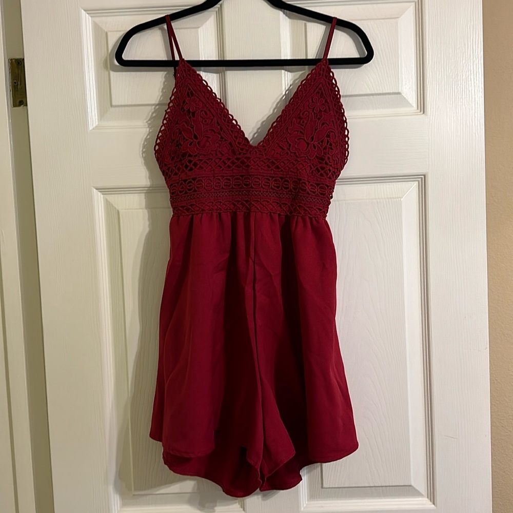 Deep Wine Red Spaghetti Strap Romper - image 1